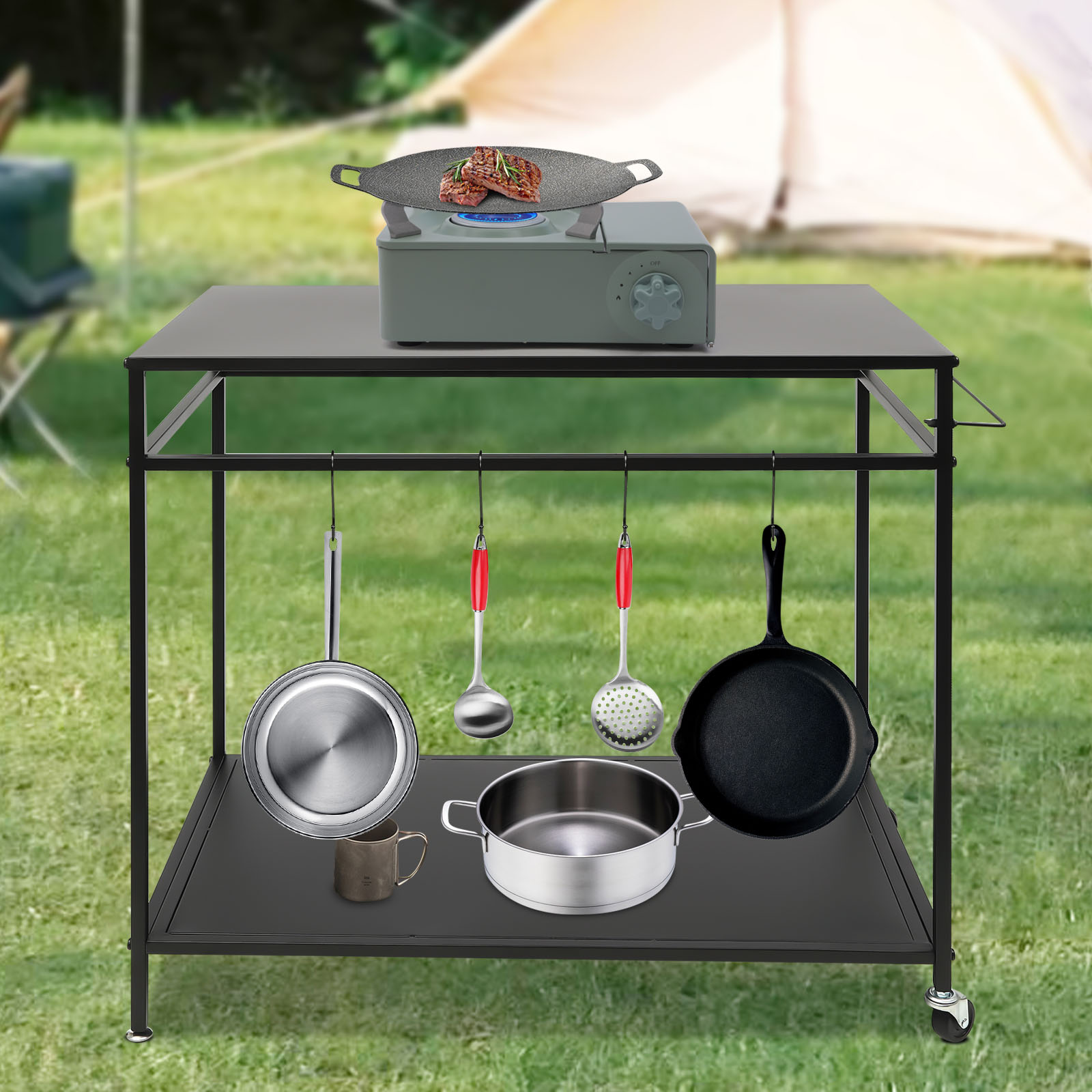 Furniture Hardware Design - 33.5*20in Double-Shelves Grill Table Outdoor Grill